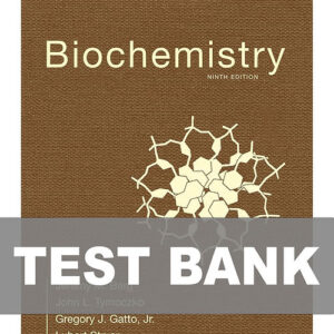 Cover image of "Biochemistry 9th Edition Stryer Lubert Test Bank", providing practice questions for mastering biochemistry concepts.