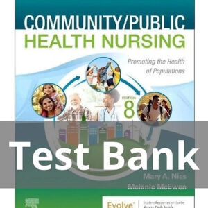 Cover image of "Community Public Health Nursing 8th Edition Test Bank" by Nies & McEwen for nursing students.