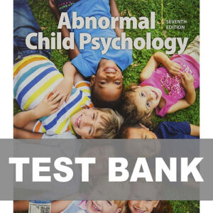 Cover image of "Abnormal Child Psychology 7th Edition Mash TEST BANK", featuring a test bank with exam questions for psychology students and educators.