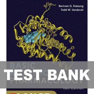 Cover image of "Basic Clinical Pharmacology 15th Edition Test Bank", featuring essential practice questions for pharmacology.