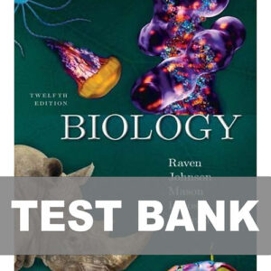 Cover image of "Biology 12th Edition Raven Test Bank", featuring essential practice questions to reinforce biological concepts.