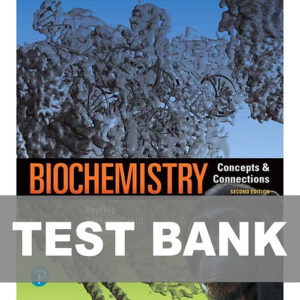 Cover image of "Biochemistry Concepts and Connections 2nd Edition Test Bank", featuring essential practice questions for biochemistry students.