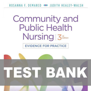 Cover image of "Community and Public Health Nursing Evidence for Practice 3rd Edition Test Bank" for mastering public health nursing concepts.