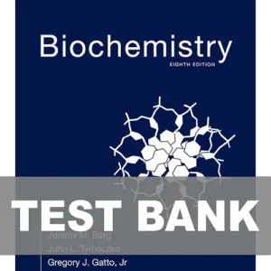 Cover image of "Biochemistry 8th Edition Stryer Lubert Test Bank", featuring essential practice questions for biochemistry students.